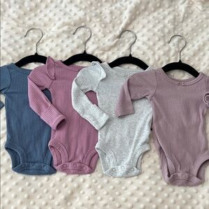 Ribbed Newborn Long Sleeve Kids One Piece Set - Blue, Purple, Gray, Purple